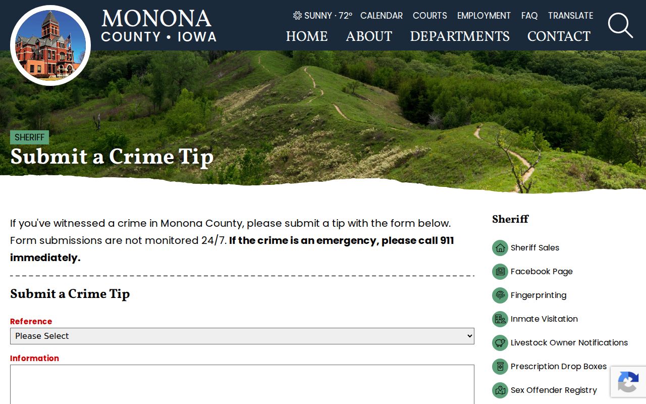 Monona County arrest history Sheriff crime tip form