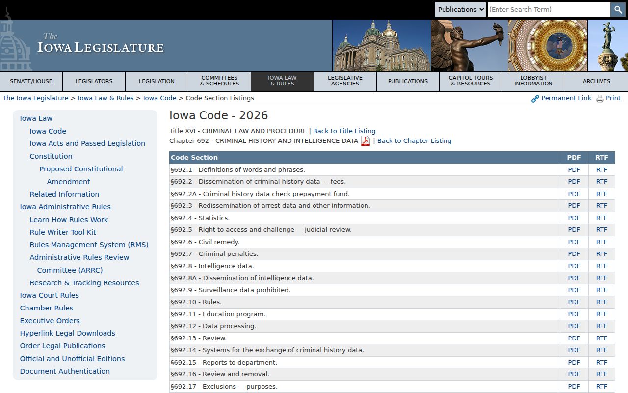 Monona County criminal history Iowa Code chapter 692