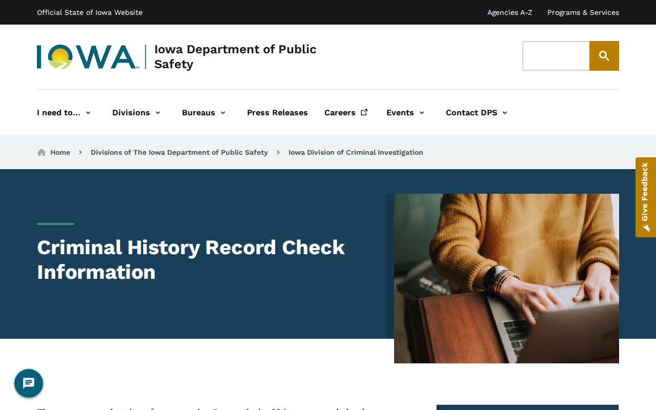 Monona County criminal record check forms from Iowa DCI