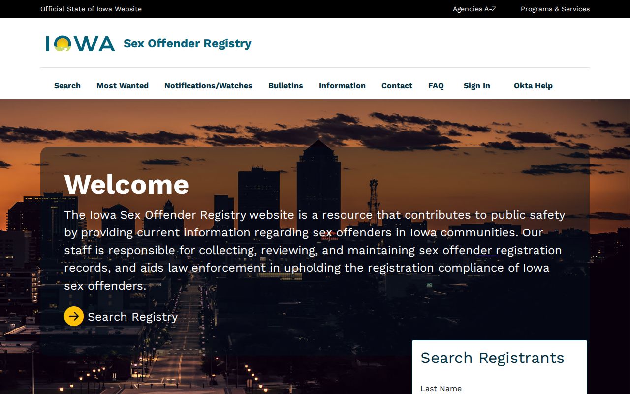 Monona County sex offender check fields on the Iowa registry