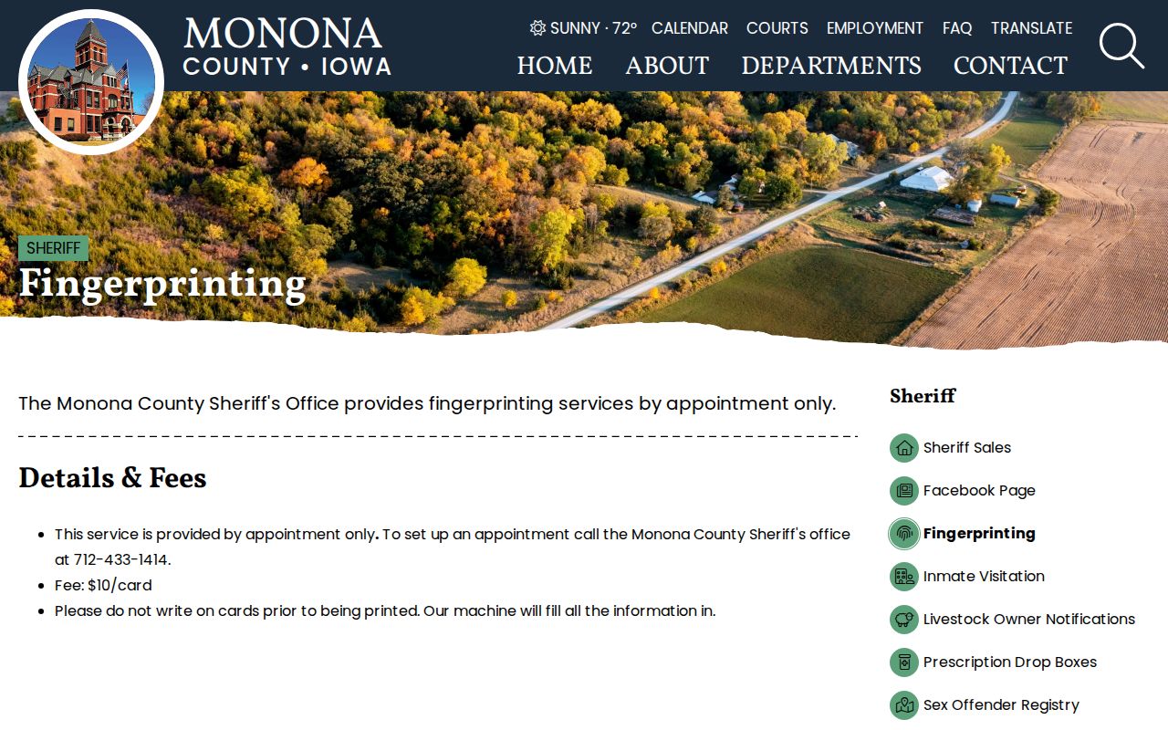 Onawa criminal history fingerprint appointment service