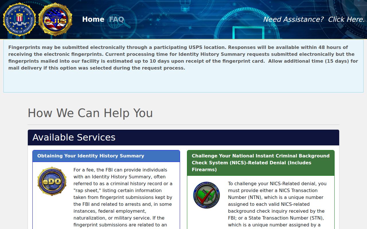 Whiting criminal history FBI identity history portal